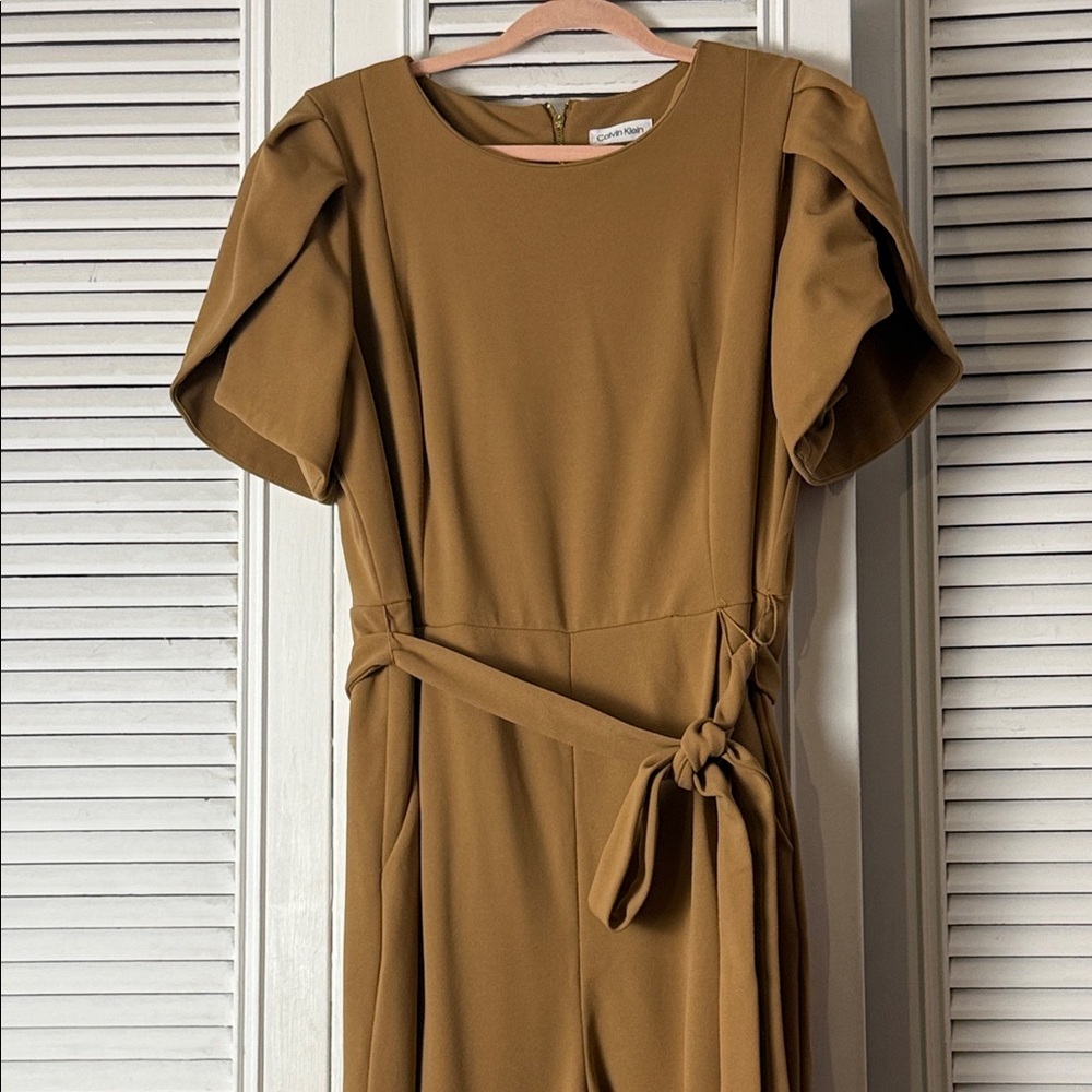 Calvin Klein Tan Long Sleeve Dress with Belt